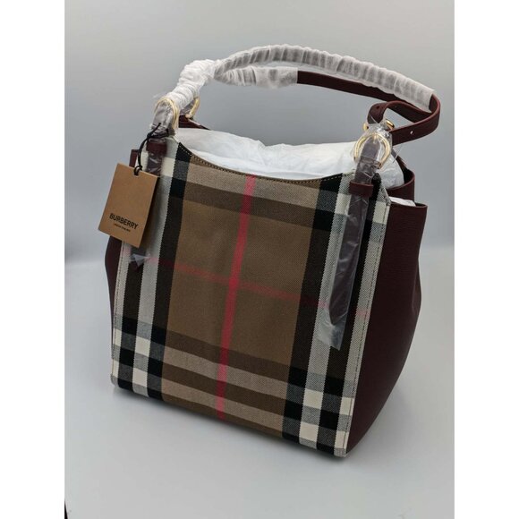 Burberry Small Canterbury Leather House Check Canvas Shoulder Tote Bag M… - Picture 2 of 16